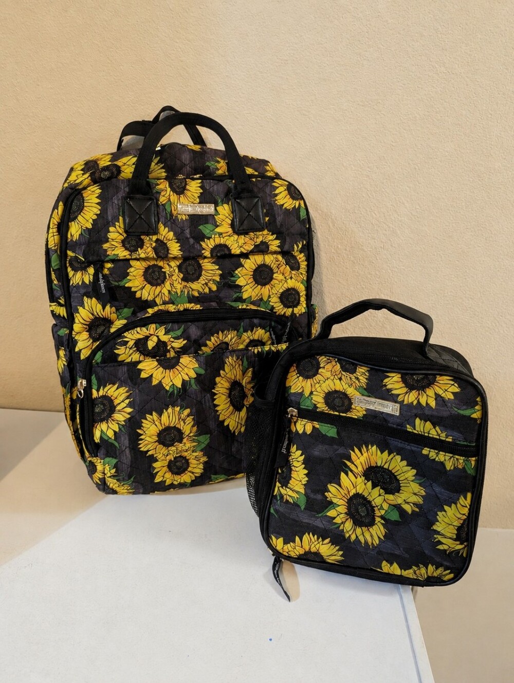 Simply Southern Sunflower Quilted Backpack and Lunch Bag Set - Black & Yellow